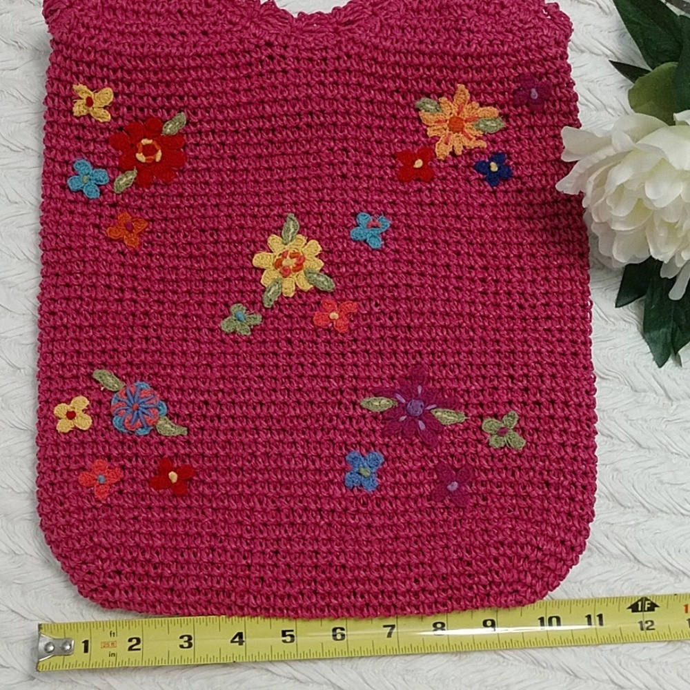 NEW Hot Pink Straw Bag Tote Lined Purse Inside Zip St. Johns Bay Embroidered - Picture 8 of 8